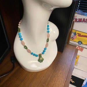 Semi precious necklace w/ Cloisonne pendent